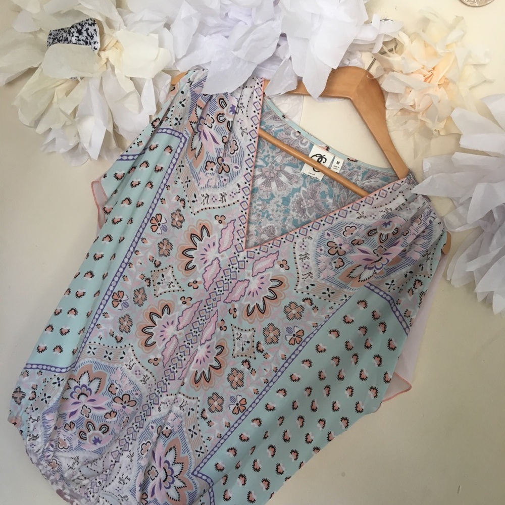 Anthro | One September | Pastel Floral Dolmen Top